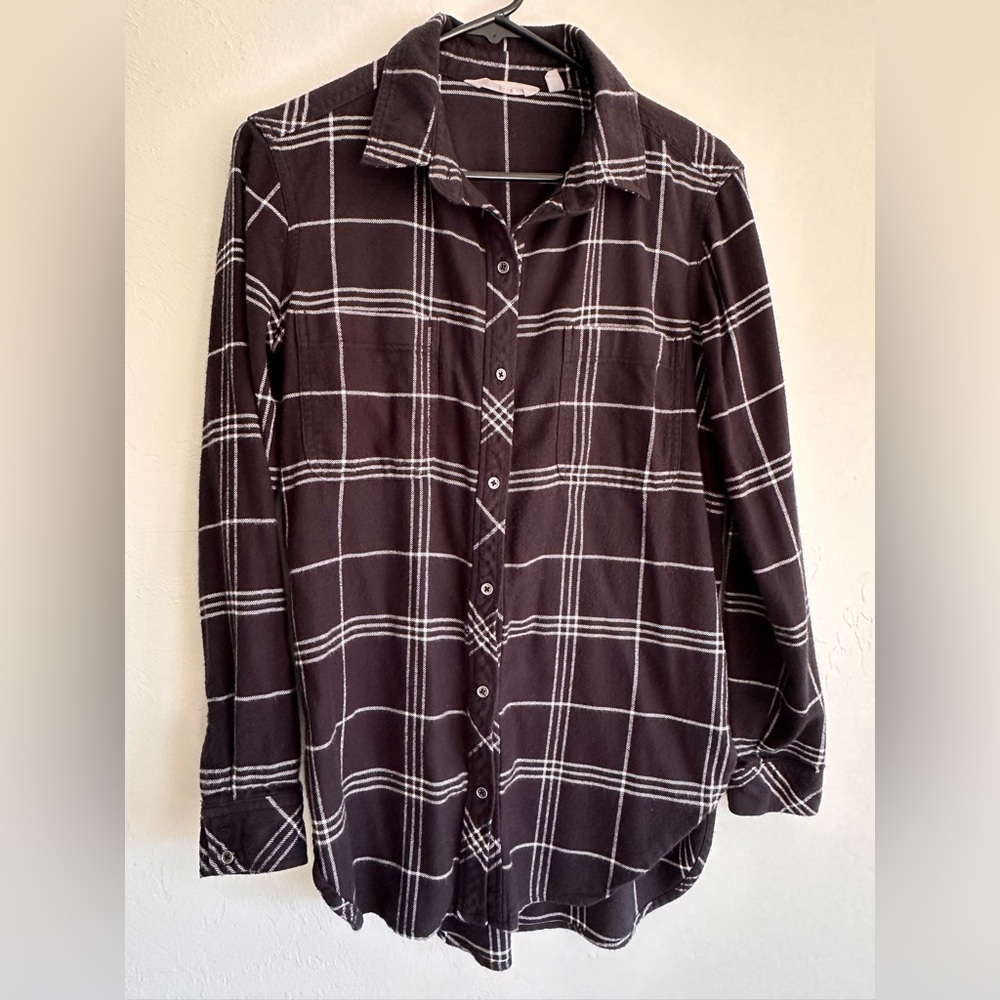 Athleta Lumberjill Black Plaid Flannel Women’s Long Sleeve Shirt Small
